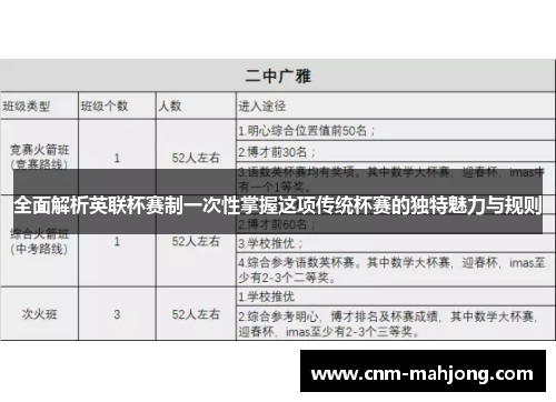 全面解析英联杯赛制一次性掌握这项传统杯赛的独特魅力与规则