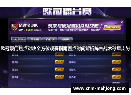欧冠豪门焦点对决全方位观赛指南看点时间解析阵容战术球星走势
