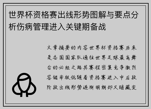 世界杯资格赛出线形势图解与要点分析伤病管理进入关键期备战 世界杯资格赛出线形势图解与要点分析伤病管理进入关键期备战